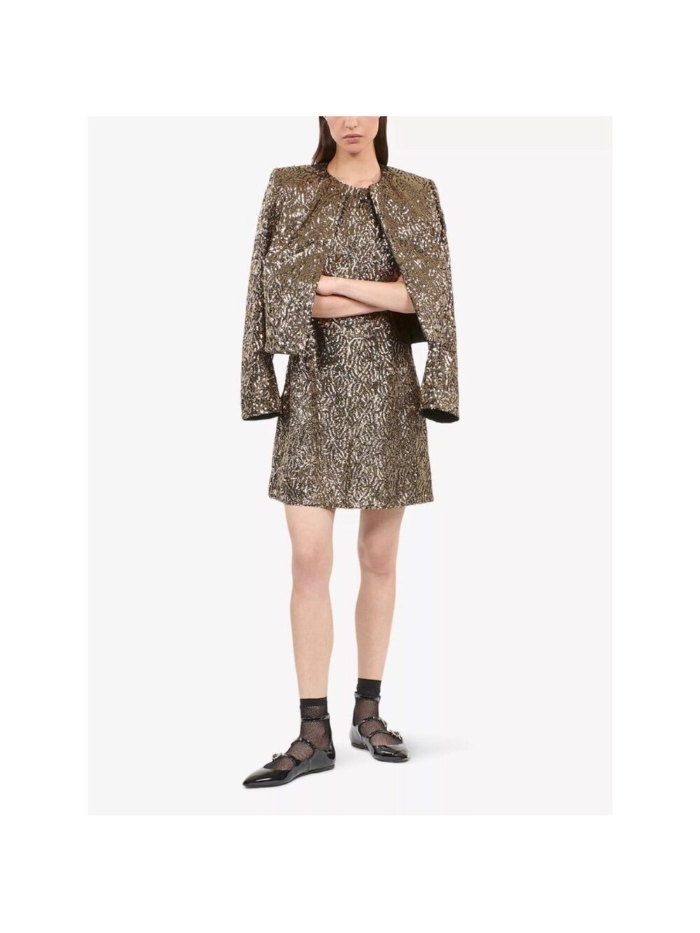 NWT The Kooples crop Sequin-embellished round-neck short woven jacket sz small - Picture 3 of 9